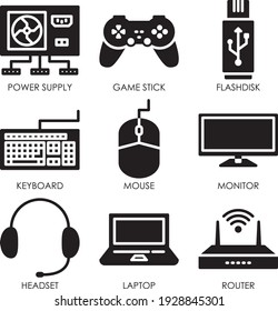 computer component icons pack solid or glyph style for web mobile app presentation printing