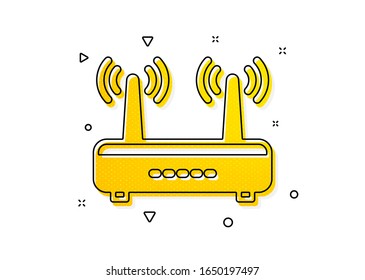 Computer component sign. Wifi router icon. Internet symbol. Yellow circles pattern. Classic wifi icon. Geometric elements. Vector