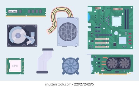 Computer components. Electric diy controllers for circuit board different semiconductors exact vector pc items