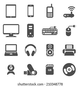 computer components and gadget icon set, each icon is a single object (compound path), vector eps10