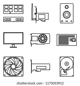 Computer components icon set. Thin line vector