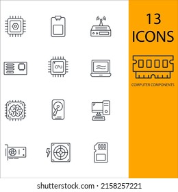 computer components icons set . computer components pack symbol vector elements for infographic web