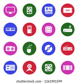 Computer Components Icons. White Flat Design In Circle. Vector Illustration.