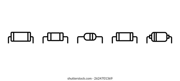Computer components line icons set. Diode icon set. Linear style of electronic components icons. This set includes electronic components icons in transparent background in vector.