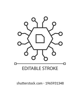 Computer components linear icon. Electrical parts for building modern smart devices. Thin line customizable illustration. Contour symbol. Vector isolated outline drawing. Editable stroke