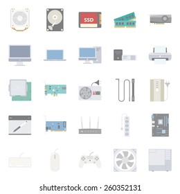 Computer components and peripherals flat icons set graphic illustration design 