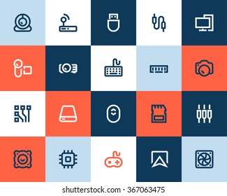 Computer components and peripherals icons. Flat style