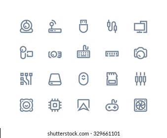 Computer components and peripherals icons. Line series