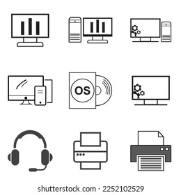 computer components set icon, monitor screen vector illustration
