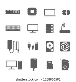 Computer components vector icons. Processor, CPU, RAM, hardware, video card, hdd