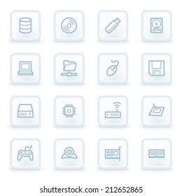 Computer components web icon set 1, white square buttons