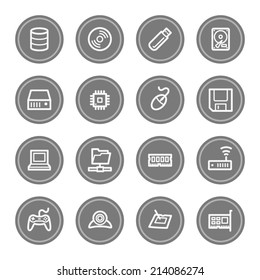 Computer components web icon set 1, grey circle buttons