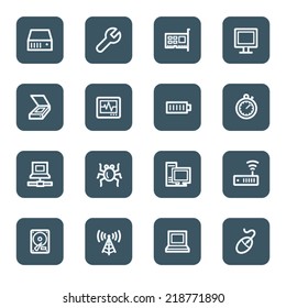 Computer components web icon set 2, navy square buttons
