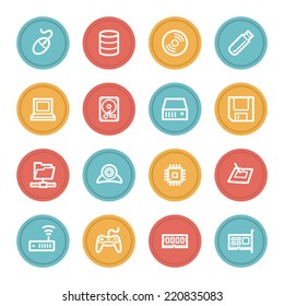 Computer components web icon set 1, color circle buttons