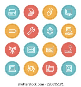 Computer components web icon set 2, color circle buttons