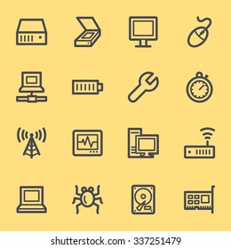 Computer components web icons set