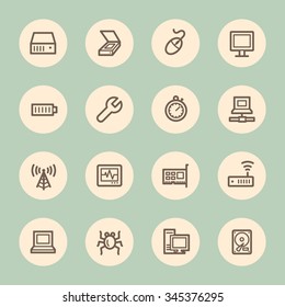 Computer components web icons set