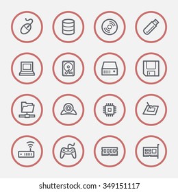 Computer components web icons set