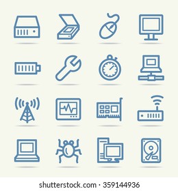 Computer components web icons set