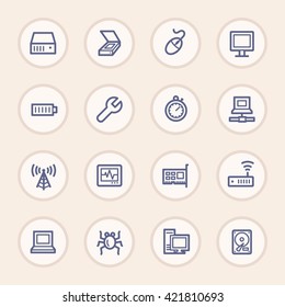 Computer components web icons set