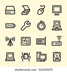 Computer components web icons set