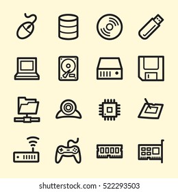 Computer components web icons set