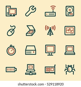 Computer components web icons set