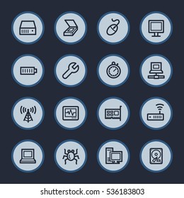 Computer components web icons set