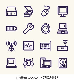 Computer components web icons set