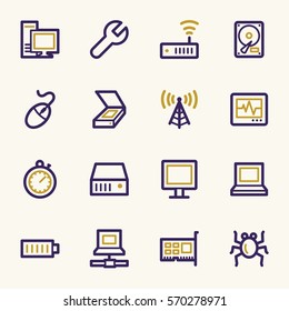 Computer components web icons set
