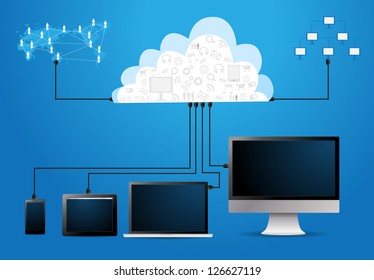Computer computing networks Connection in the global social networks, vector illustration