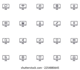 Computerkonzept. Sammlung von modernen, qualitativ hochwertigen Symbolen für Computerlinien. Bearbeitbarer Strich. Premium lineares Symbol für Webseiten, Flyer, Banner, Online-Shops und Unternehmen. 