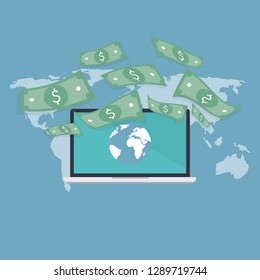 Computer concept flat style, Making money from online internet, vector illustration.