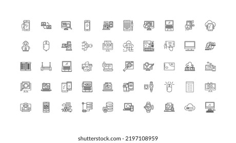 Ilustración de concepto de computadora, iconos lineales, conjunto de signos de línea, colección de vectores
