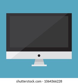 Computer concept monitor with black screen icon in flat style design, isolated on blue background,vector eps10