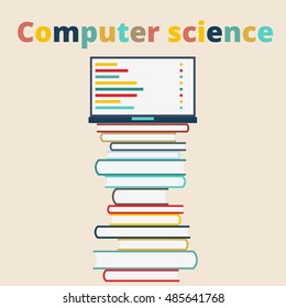 Computer concept vector illustration in flat style. A stack of books to read.