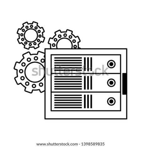 computer conexion and gears in black and white