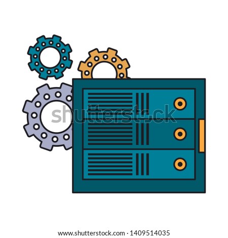 computer conexion and gears icon cartoon vector illustration graphic design