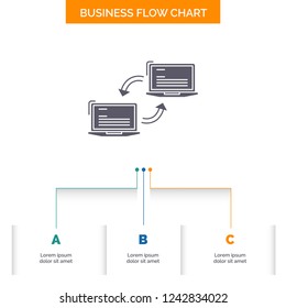 Computer, connection, link, network, sync Business Flow Chart Design with 3 Steps. Glyph Icon For Presentation Background Template Place for text.