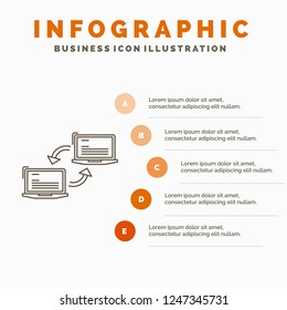 Computer, connection, link, network, sync Infographics Template for Website and Presentation. Line Gray icon with Orange infographic style vector illustration