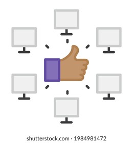 Computerverbindungen mit Daumen-Up-Denting-Konzept eines guten Netzwerks 