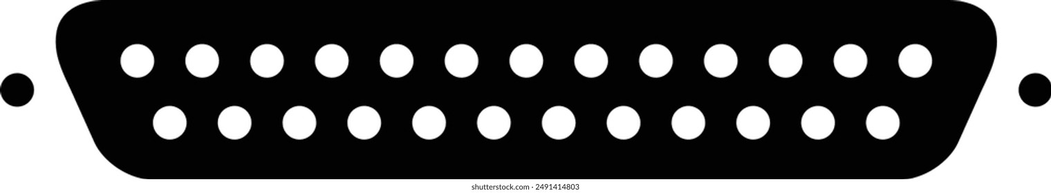 Computer Connector Display Input Port, Parallel Port flat black vector icon.