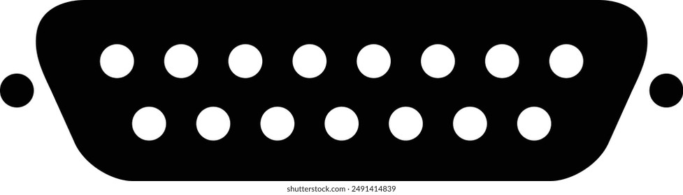 Computer Connector Display Input Port, Games Port flat black vector icon.