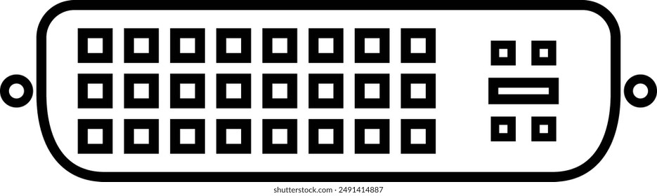 Computeranschluss Display Input Port, schwarzes DVI-Symbol für Vektorgrafik.