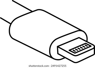 Computer Connector Display Input Port, Lightning Cable flat black vector icon.