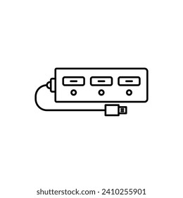 Computer Connector Line Icon. USB port hub icon in black and white color.