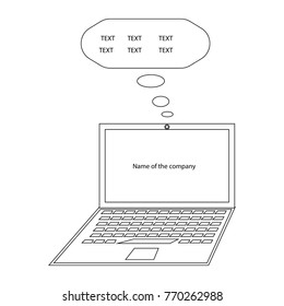 The computer contour is shown with the contours of buttons and camera. Company name inscriptions and text inscription.