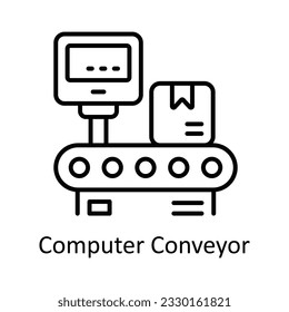 Computer Conveyor Outline Icon Design illustration. Smart Industries Symbol on White background EPS 10 File