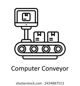 Computer Conveyor vector outline icon design illustration. Manufacturing units symbol on White background EPS 10 File