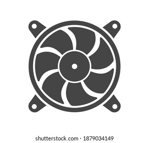 Computer cooler bold black silhouette icon isolated on white background. PC fan, device reducing temperature pictogram. Hardware, internal equipment vector element for infographic, web.
